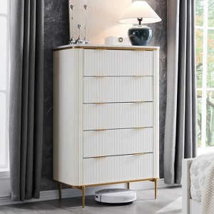 SinCiDo Modern Fluted Drawer Dresser, Gold Accents, Wood TV Stand & Storage Dressers Organizer for Bedroom, Living Room - 1 of 4
