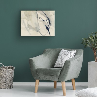 Neutral Abstract Blue and Beige Canvas Art with Wood Frame