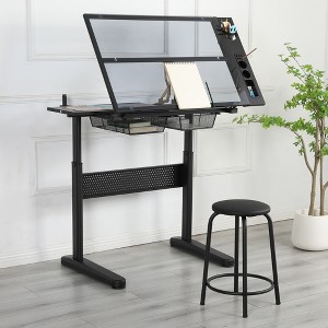 Drafting Table Artist Drawing Table Tilted Tabletop Tempered Glass Topped Art Desk Adjustable Work Station,38.18'' x 23.60'' x 7''(3.18*1.97*0.58ft) - 1 of 4