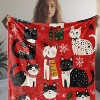 Lomsoe Christmas Cat & Snowflake Print Flannel Blanket - All Seasons Soft and Warm Throw Blanket for Bed, Napping, Camping, Travel, Office - 3 of 4