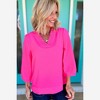 Amaryllis Women’s Textured V-Neck Top with Shirred Trim Three-Quarter Balloon Sleeves Relaxed - 3 of 4