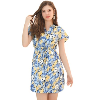 INSPIRE CHIC Women's V-Neck Short Sleeve Tie Waist Dress