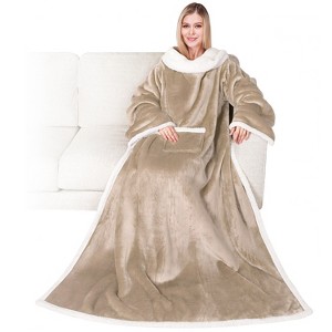 PAVILIA Wearable Blanket with Sleeves for Women Men Adults, Warm Soft Plush Snuggle Pocket Sleeved TV Throw - 1 of 4