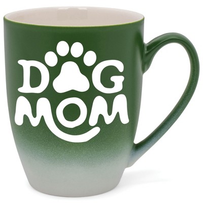 Elanze Designs Dog Mom Two Toned Ombre Matte Green and White 12 ounce Ceramic Stoneware Coffee Cup Mug
