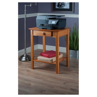 Honey Pine Wood Studio Printer & End Table with Storage Shelf