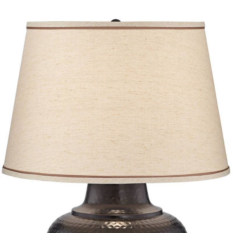 Barnes and Ivy Rustic Farmhouse Table Lamp 27 1/4" Tall with USB Dimmer Bronze Hammered Beige Drum Shade for Bedroom Living Room House Home Bedside, 4 of 10