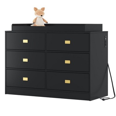 Dresser for Bedroom with 6 Drawers, Wide Chest of Drawers with Changing Table Top
