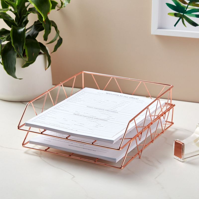 Paper Junkie 2 Pack Metal Rose Gold Desk Organizer, Paper, Letter, File and Document Holder, 10 x 12 In, 3 of 9