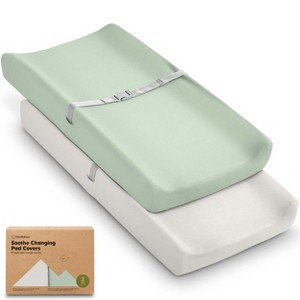 KeaBabies 2pk Soothe Changing Pad Covers for Girl, Boy, Organic Soft Cotton Contoured Diaper Changing Table Pad Covers - 1 of 4