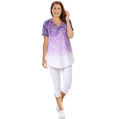 Woman Within Women's Plus Size Two-Piece V-Neck Tunic & Capri Set