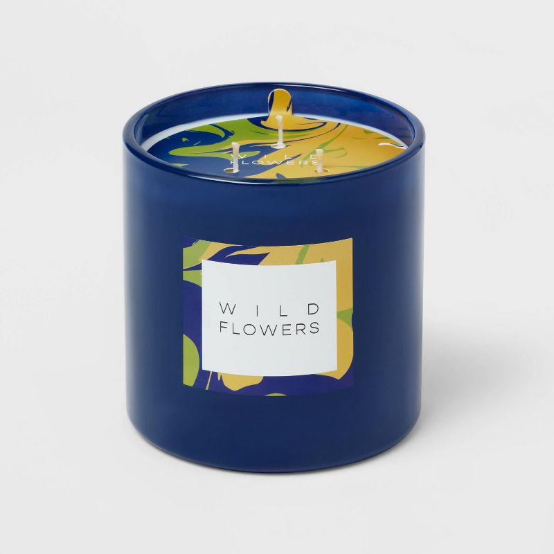 3-Wick 28oz Glass Wildflowers Candle Blue - Opalhouse&#8482;, 1 of 6