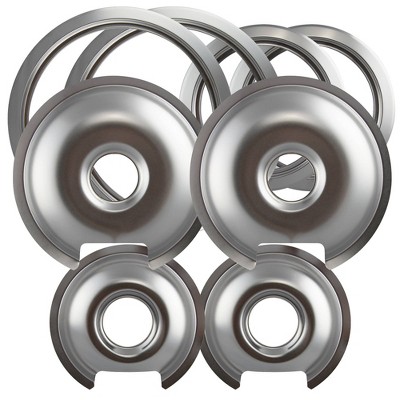Range Kleen 8pk Chrome Drip Bowls and Trim Rings: Chromed Steel Stove Burner Drip Pans, Silver, 10.63" Diameter