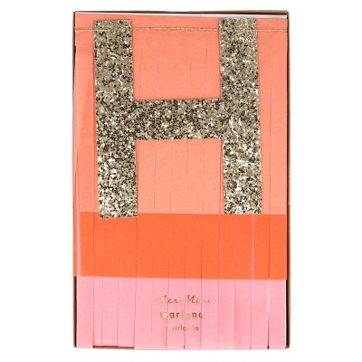 Pink and Coral Happy Birthday Fringe Garland with Glitter Letters