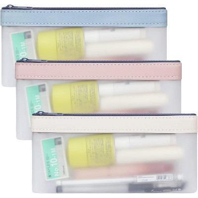 Fmeida 3 Pieces Pencil Case Set, Clear Exam Pencil Pouch, Nylon Mesh Zipper Pen Case Bag Black