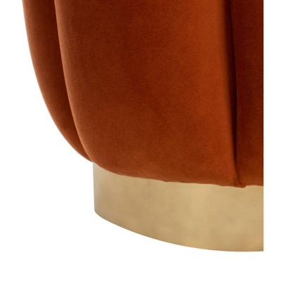 Maxine 19'' Orange Velvet Round Tufted Ottoman with Gold Base