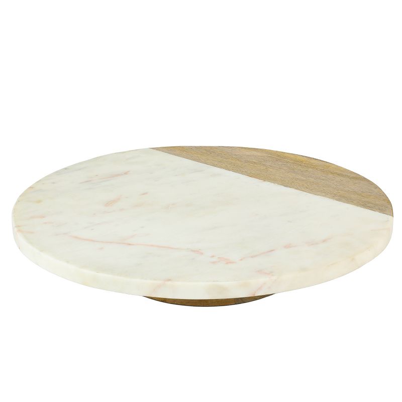 Gibson Laurie Gates 16 Inch Lazy Susan in Natural Wood and White Marble, 1 of 6