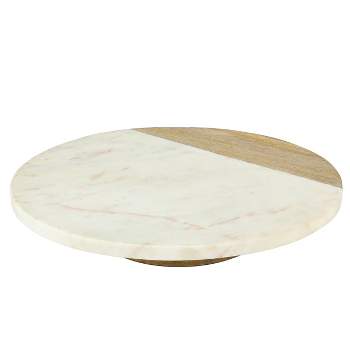 Gibson Laurie Gates 16 Inch Lazy Susan in Natural Wood and White Marble