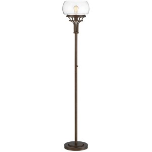Franklin Iron Works Industrial Torchiere Floor Lamp with USB Charging Port 72 1/2" Tall Oil Rubbed Bronze Glass Shade Living Room - 1 of 4