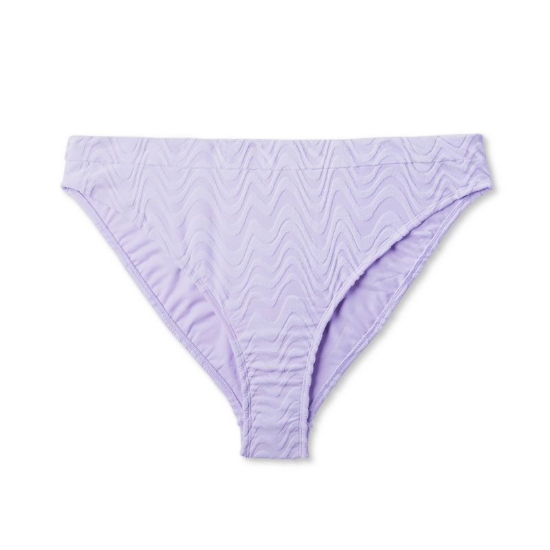 Women's Wavy Terry Textured Mid-Waist Ultra High Leg Cheeky Bikini Bottom - Wild Fable™ Lilac Purple, 5 of 7