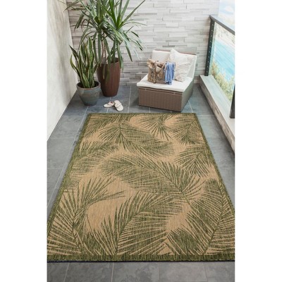 Green and Tan Synthetic Flat Woven Palm Leaf Rug, 3'3" x 4'11"
