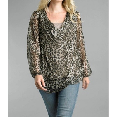 Women's Cowl Neckline Sheer Blouse With Lining - TEMPO PARIS