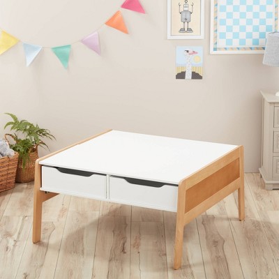 White and Natural Wood Kids Art and Activity Table with Storage Bins