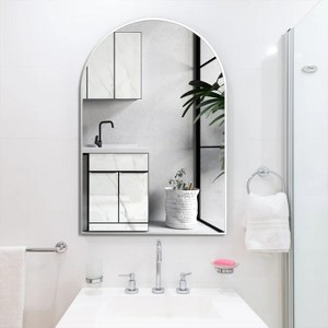 Whisen 30x40 Inch Arched Bathrrom Wall Mirror, Premium HD Glass, Brushed Aluminum Frame - 1 of 4