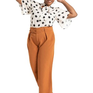 ELOQUII Women's Plus Size Bow Blouse With Flutter Sleeve - 1 of 4