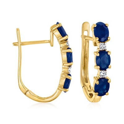 Ross-Simons 1.20 ct. t.w. Sapphire and Diamond-Accented Hoop Earrings in 14kt Yellow Gold