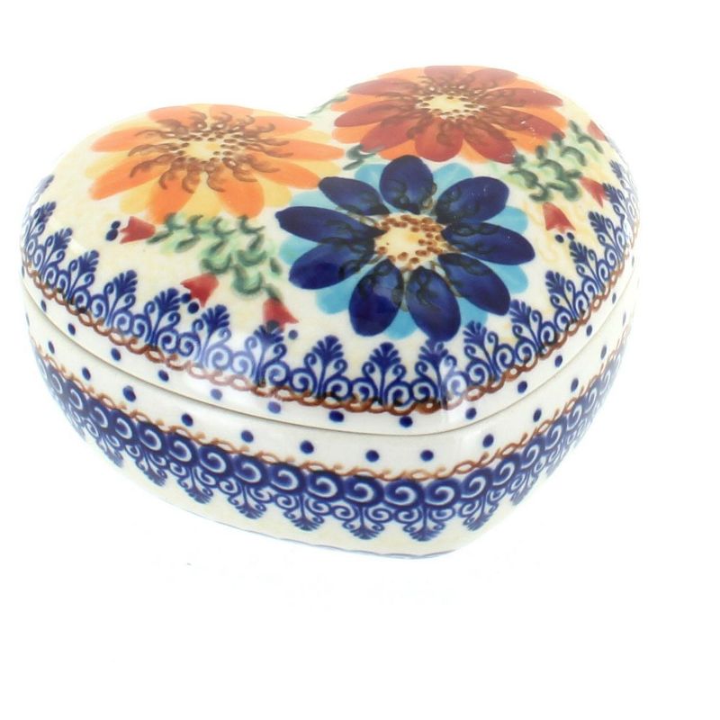 Blue Rose Polish Pottery 124 Vena Large Heart Box, 1 of 3