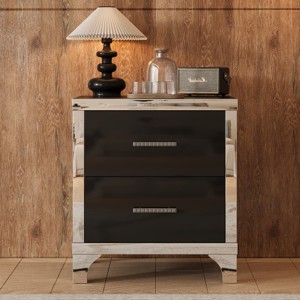 Modern Nightstand with with 2 Drawers, High Gloss Finish, MDF Frame with Metal Legs, Elegant Bedroom Side Table-The Pop Home - 1 of 4