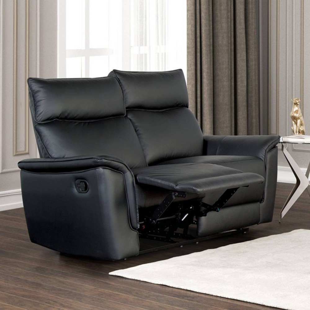 HOMES: Inside + Out Bisous 62.6" Loveseat Leatherette with Manual Recline and Flared Padded Arms Black