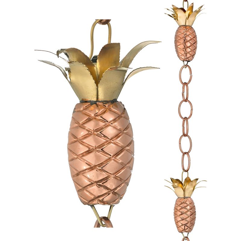 8.5ft  Pure Copper Pineapple Rain Chain - Good Directions, 1 of 8