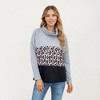 Anna-Kaci Women's Color Block Top with Leopard Print Panel and Cowl Neck Detail - 2 of 4
