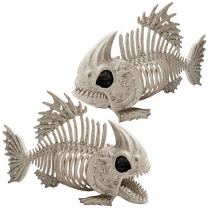 Joyfy 2 PCS 9.5" Halloween Fish Skeleton Decorations Plastic Fish Bone Halloween Indoor Outdoor Decor Party Favors Haunted House Graveyard Props - 1 of 4