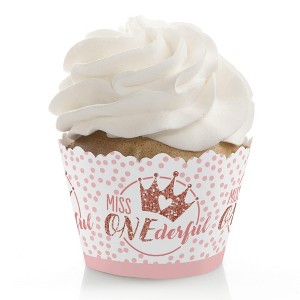 Big Dot of Happiness 1st Birthday Little Miss Onederful - Girl First Birthday Party Decorations - Party Cupcake Wrappers - Set of 12 - 1 of 4