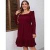 YesFashion Women's Plus Size Dress Casual Long Sleeve Ruffle Trim Dress Square Neck Elastic High Waist Belted Midi Dress - 3 of 4