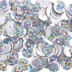 John Bead Flat Round Plastic Loose Sequins Hologram with Hole Craft Embellishments Silver 8mm 850 Pieces - 1 of 4