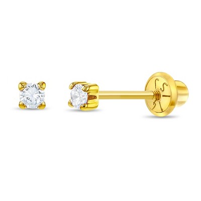 14kt Gold Prong Clear CZ Butterfly Back Stud Earrings –