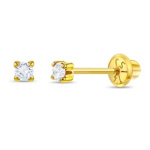 Girls' Clear 4 Prong CZ Solitaire Screw Back 14k Gold Earrings - In Season Jewelry - 1 of 4