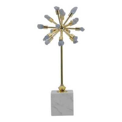 Decorative Starburst Statue with Blue Stone Accent and Marble Base, Elegant Tabletop Sculpture for Living Room, Entryway, Centerpiece, or Office Decor
