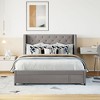 Okak Queen Size Velvet Platform Bed Frame with Big Storage Drawer Upholstered Modern Bed with Wingback Headboard Easy to Assemble, Gray - 2 of 4