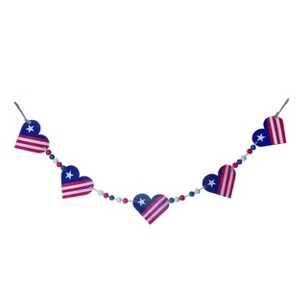 Transpac Fabric 57.09 in. Red White and Blue 4th of July Patriotic Heart Garland - 1 of 4