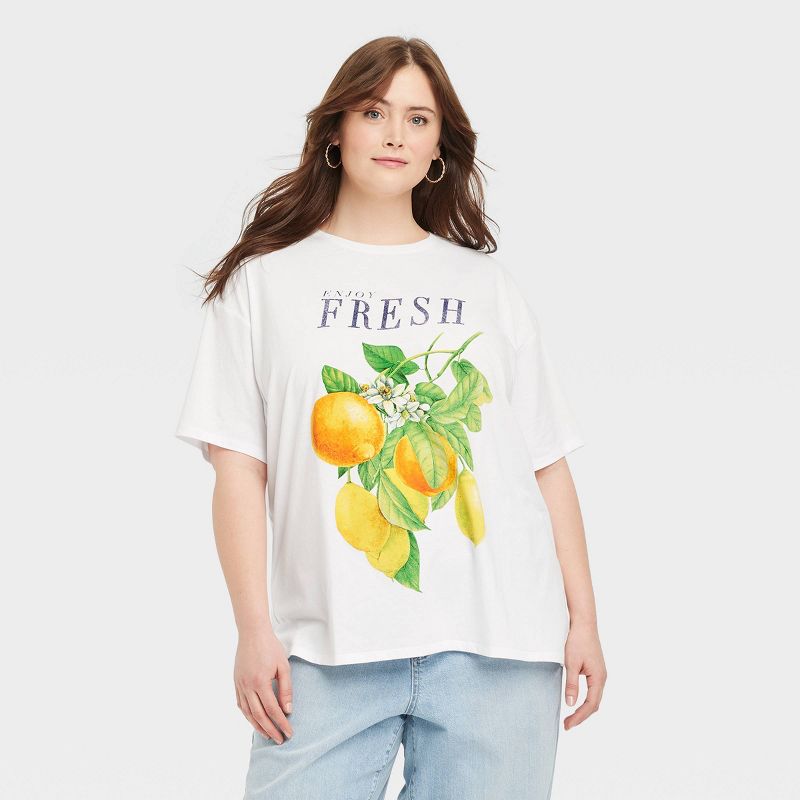 Women's Fresh Lemons Oversized Short Sleeve Graphic T-Shirt - White, 1 of 7