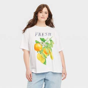 Women's Fresh Lemons Oversized Short Sleeve Graphic T-Shirt - White