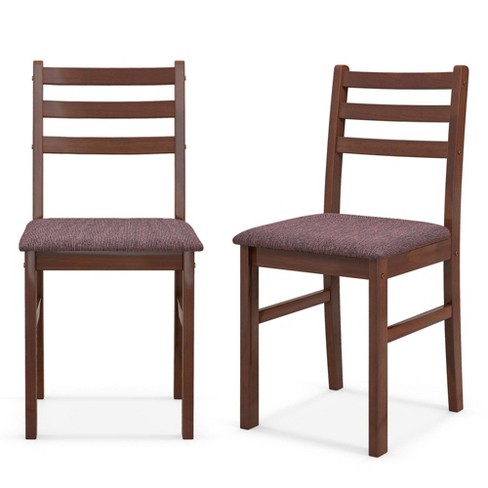 Costway Dining Chair Upholstered Set of 2 Vintage Wooden Dining Chair - See Details - Greyish Brown