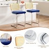 Royal Blue Counter Height Bar Stools Set of 2  Upholstered Velvet Barstools with Rattan Back  24 inch Stools Armless Bar Chairs for Kitchen Island - 2 of 4