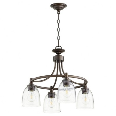 Quorum Lighting Rossington 4-Light Nook Pendant, Oiled Bronze, Clear Seeded