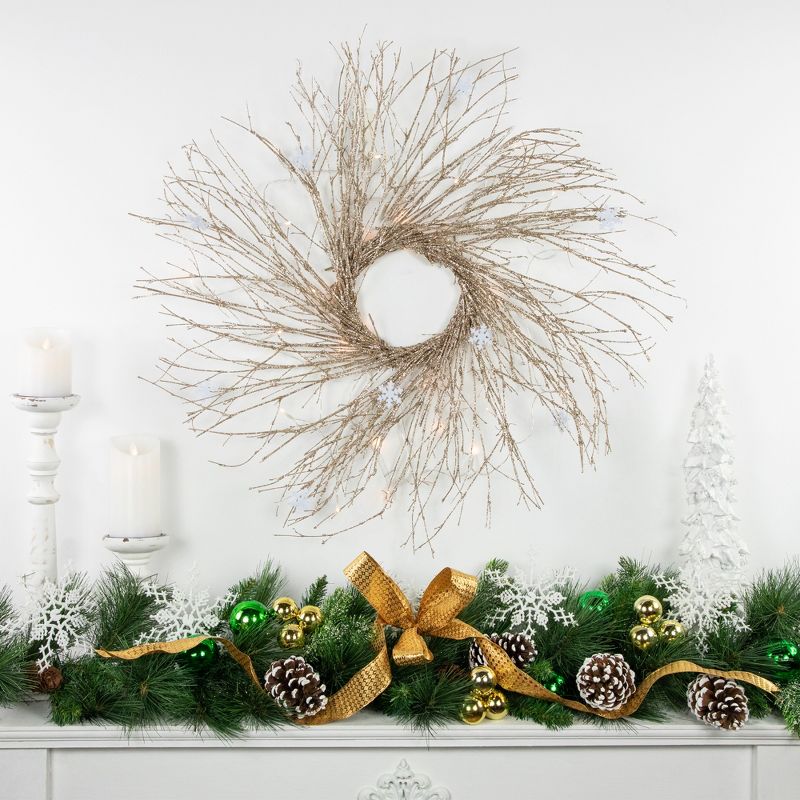 Northlight Pre-lit Battery Operated Champagne Glittered Twig Christmas Wreath - 28" - Warm White LED Lights, 3 of 8