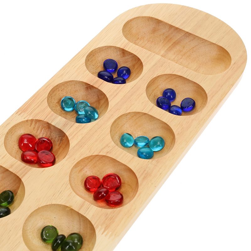 WE Games Mancala Board Game - 22 in., Solid Natural Wood Board and Glass Stones, 5 of 9